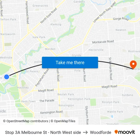 Stop 3A Melbourne St - North West side to Woodforde map