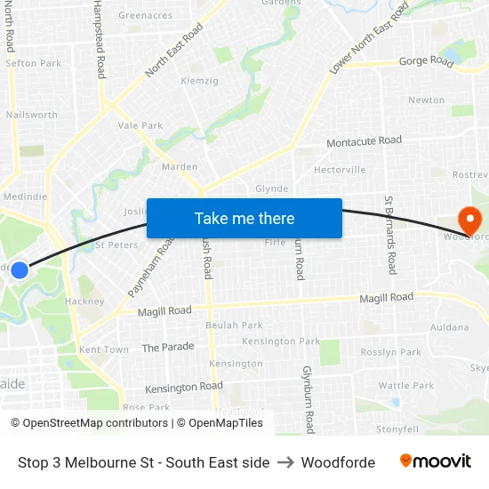 Stop 3 Melbourne St - South East side to Woodforde map