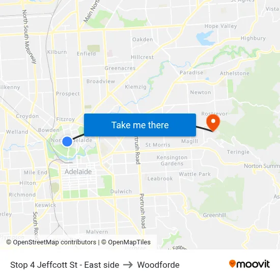 Stop 4 Jeffcott St - East side to Woodforde map