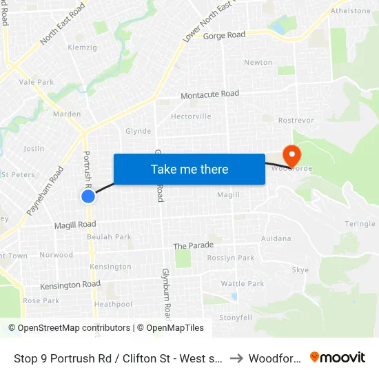 Stop 9 Portrush Rd / Clifton St - West side to Woodforde map
