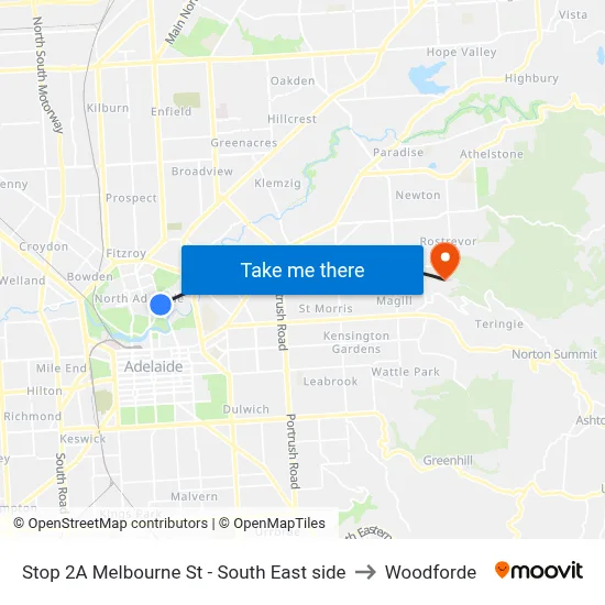 Stop 2A Melbourne St - South East side to Woodforde map