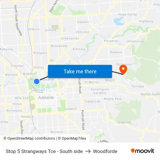 Stop 5 Strangways Tce - South side to Woodforde map