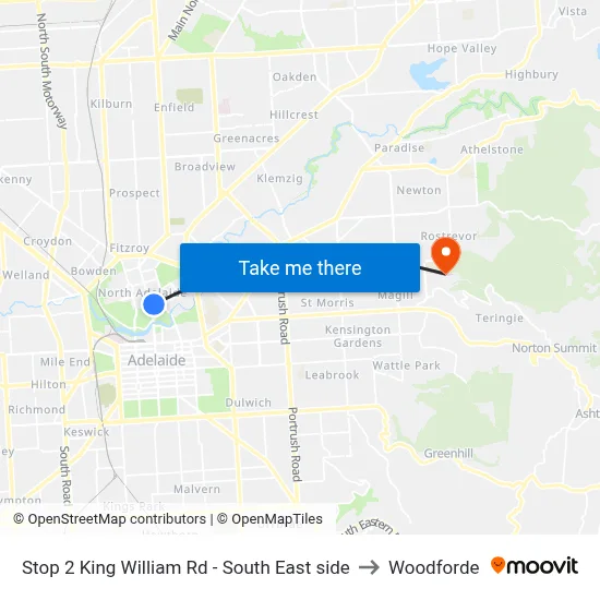 Stop 2 King William Rd - South East side to Woodforde map