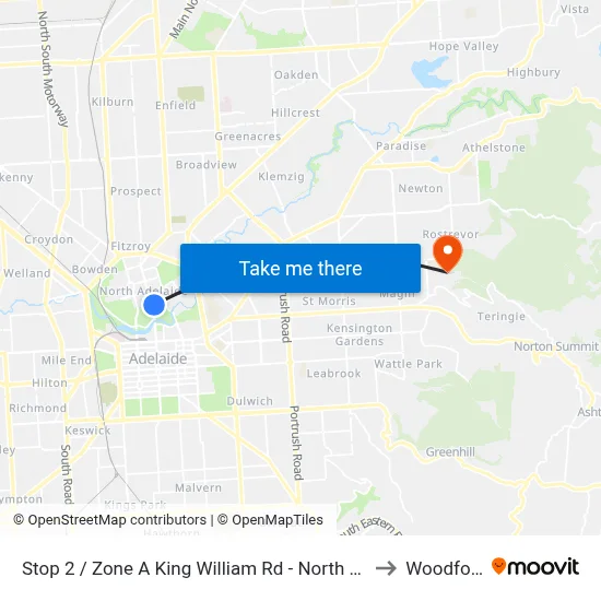 Stop 2 / Zone A King William Rd - North West side to Woodforde map
