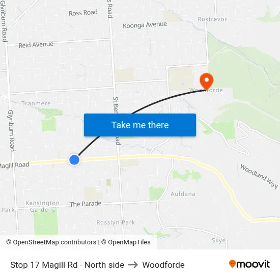Stop 17 Magill Rd - North side to Woodforde map