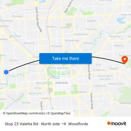 Stop 23 Valetta Rd - North side to Woodforde map
