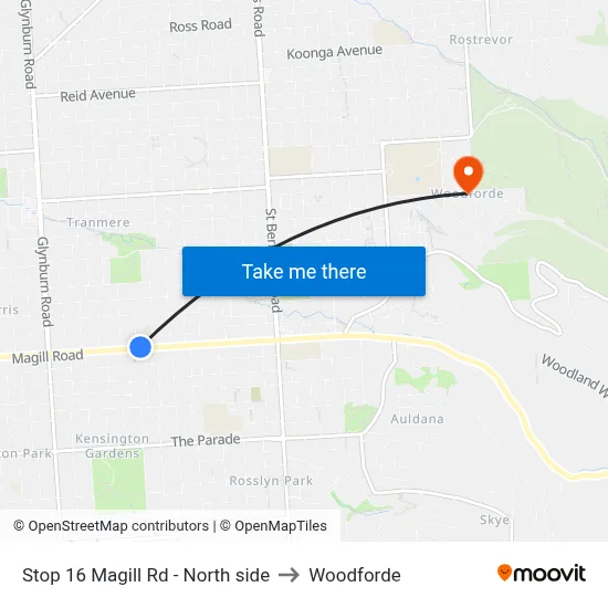 Stop 16 Magill Rd - North side to Woodforde map