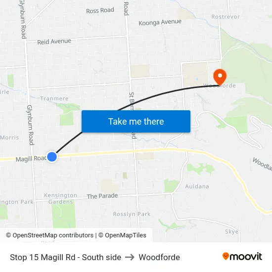 Stop 15 Magill Rd - South side to Woodforde map