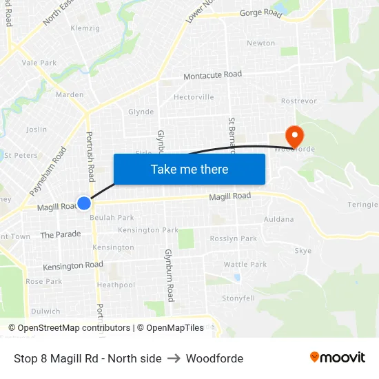 Stop 8 Magill Rd - North side to Woodforde map