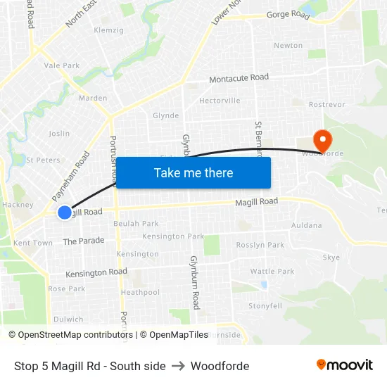 Stop 5 Magill Rd - South side to Woodforde map