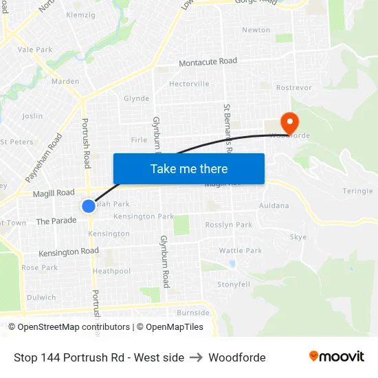 Stop 144 Portrush Rd - West side to Woodforde map