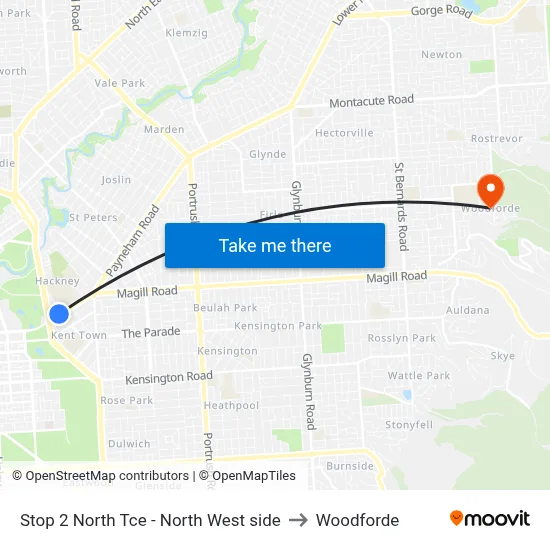 Stop 2 North Tce - North West side to Woodforde map