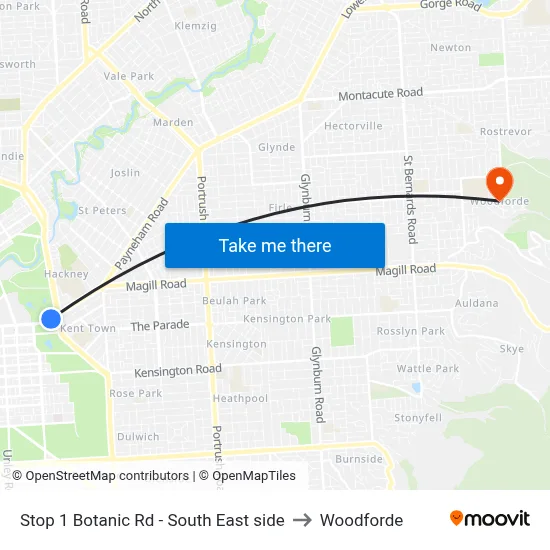Stop 1 Botanic Rd - South East side to Woodforde map