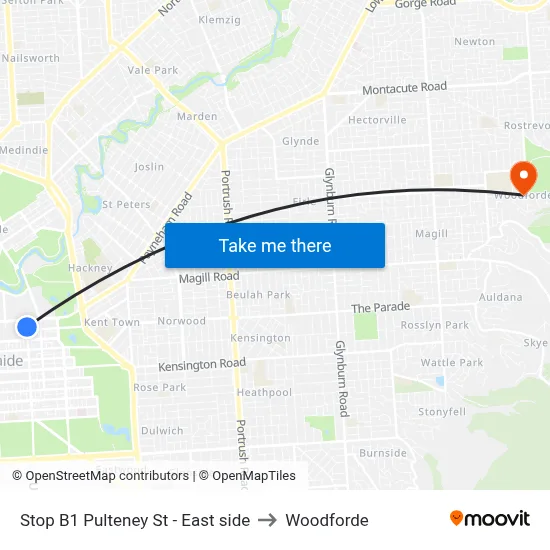 Stop B1 Pulteney St - East side to Woodforde map