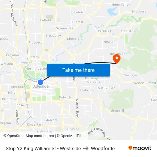 Stop Y2 King William St - West side to Woodforde map