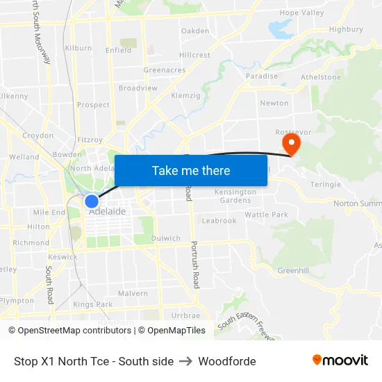 Stop X1 North Tce - South side to Woodforde map