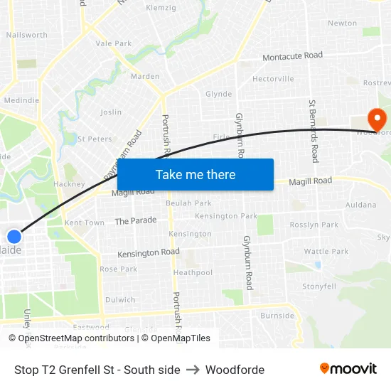 Stop T2 Grenfell St - South side to Woodforde map