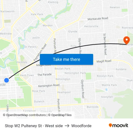 Stop W2 Pulteney St - West side to Woodforde map
