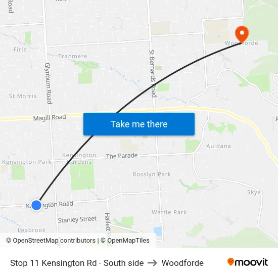 Stop 11 Kensington Rd - South side to Woodforde map