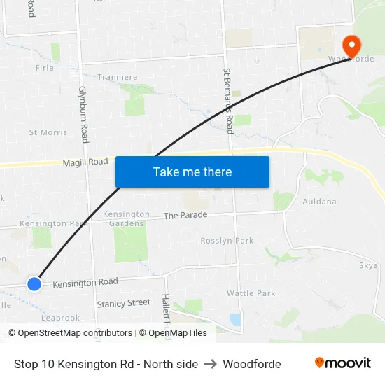 Stop 10 Kensington Rd - North side to Woodforde map