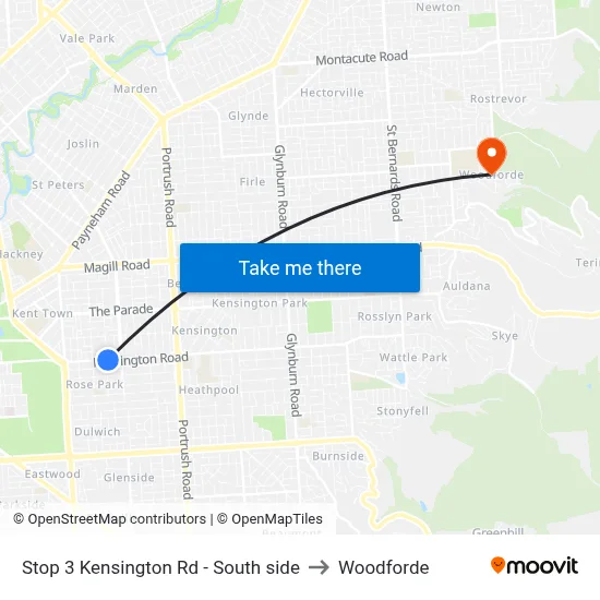 Stop 3 Kensington Rd - South side to Woodforde map