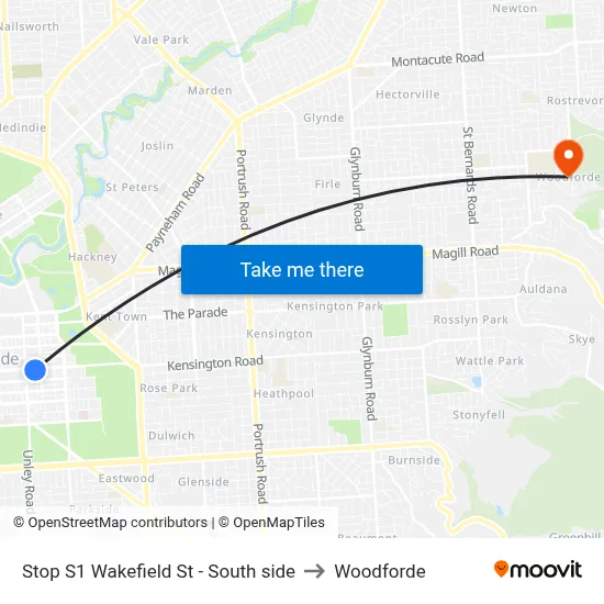 Stop S1 Wakefield St - South side to Woodforde map