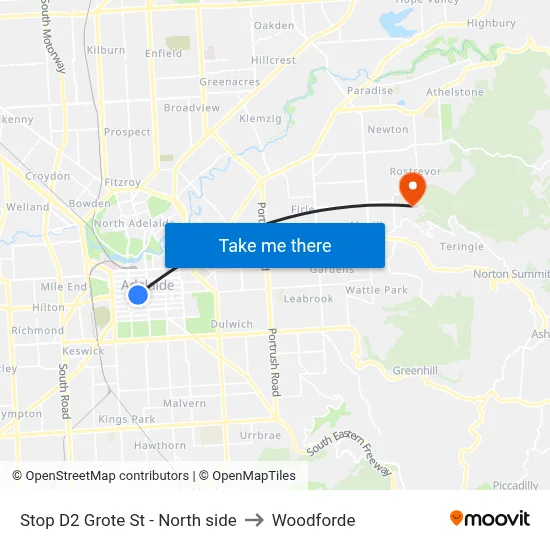 Stop D2 Grote St - North side to Woodforde map