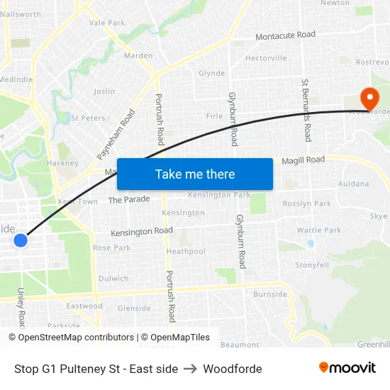 Stop G1 Pulteney St - East side to Woodforde map