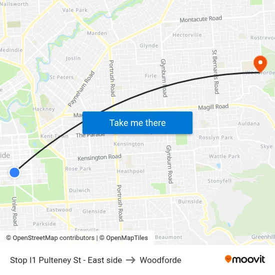 Stop I1 Pulteney St - East side to Woodforde map
