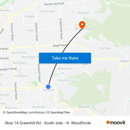 Stop 14 Greenhill Rd - South side to Woodforde map