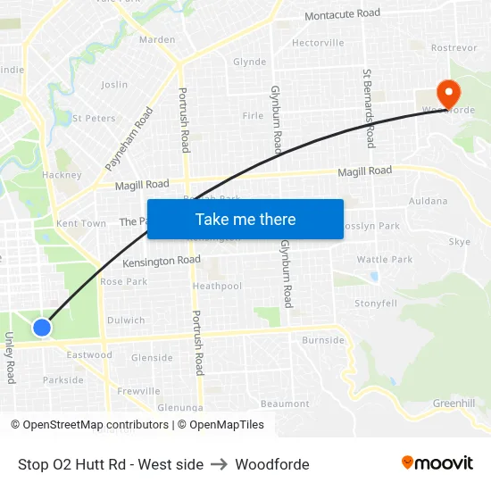 Stop O2 Hutt Rd - West side to Woodforde map
