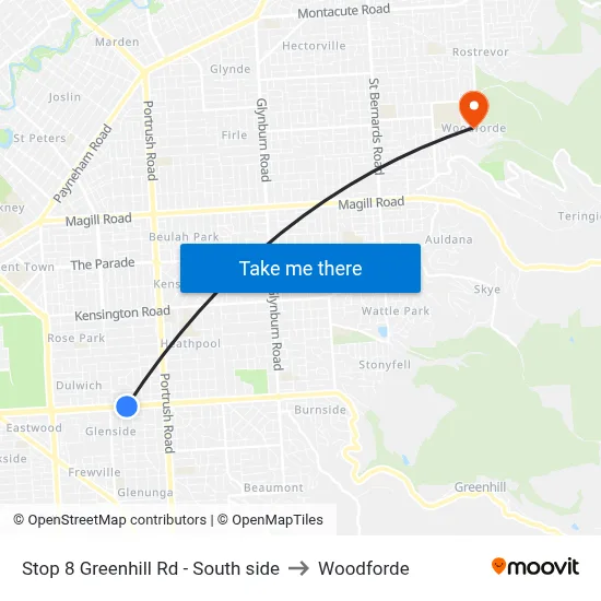 Stop 8 Greenhill Rd - South side to Woodforde map