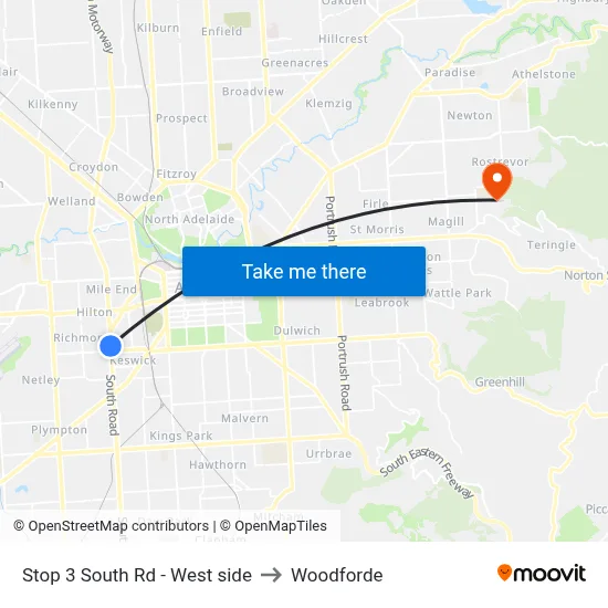 Stop 3 South Rd - West side to Woodforde map