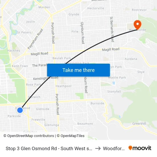 Stop 3 Glen Osmond Rd - South West side to Woodforde map