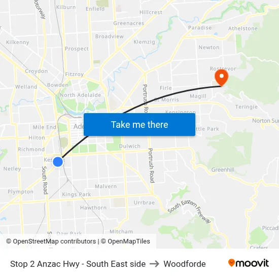 Stop 2 Anzac Hwy - South East side to Woodforde map