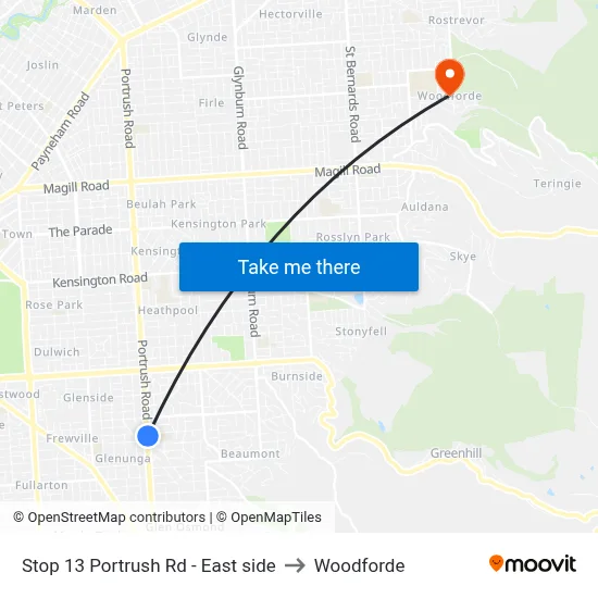 Stop 13 Portrush Rd - East side to Woodforde map