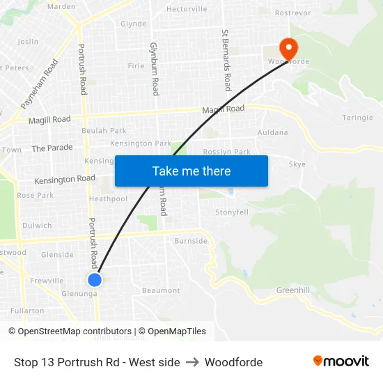 Stop 13 Portrush Rd - West side to Woodforde map