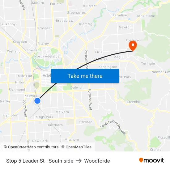 Stop 5 Leader St - South side to Woodforde map