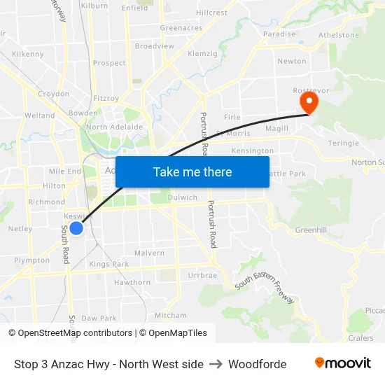 Stop 3 Anzac Hwy - North West side to Woodforde map