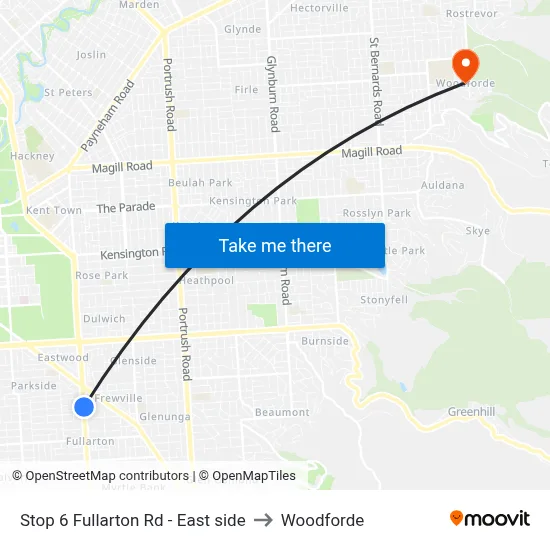 Stop 6 Fullarton Rd - East side to Woodforde map