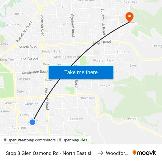 Stop 8 Glen Osmond Rd - North East side to Woodforde map