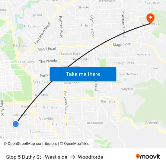 Stop 5 Duthy St - West side to Woodforde map