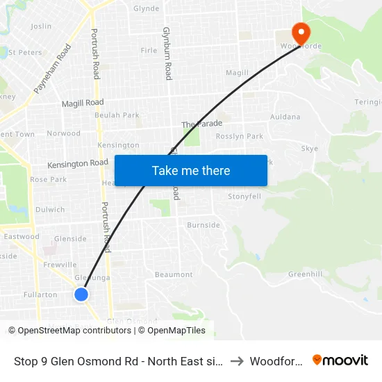 Stop 9 Glen Osmond Rd - North East side to Woodforde map