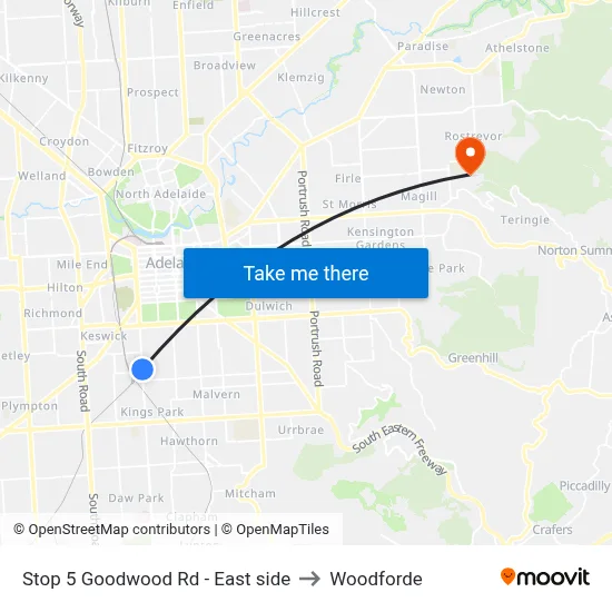 Stop 5 Goodwood Rd - East side to Woodforde map