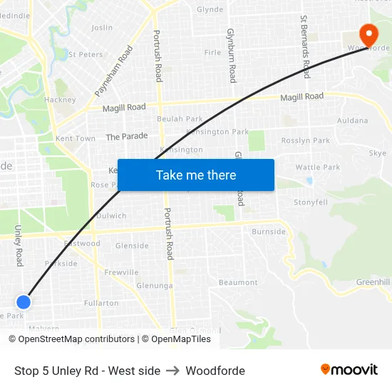Stop 5 Unley Rd - West side to Woodforde map