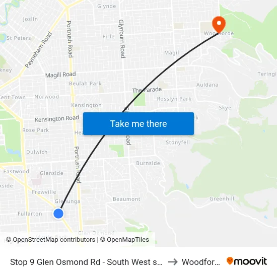 Stop 9 Glen Osmond Rd - South West side to Woodforde map