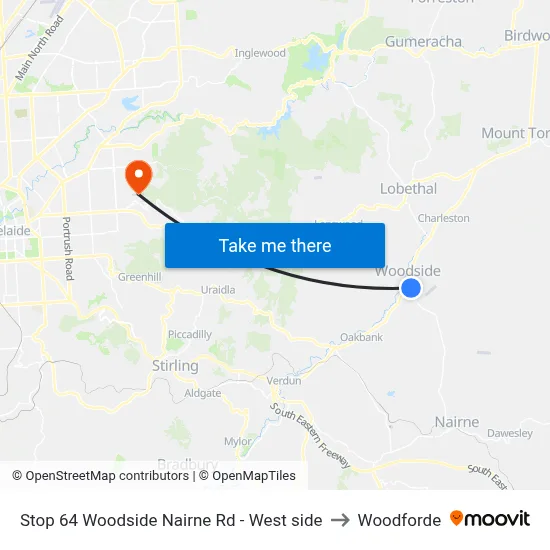 Stop 64 Woodside Nairne Rd - West side to Woodforde map