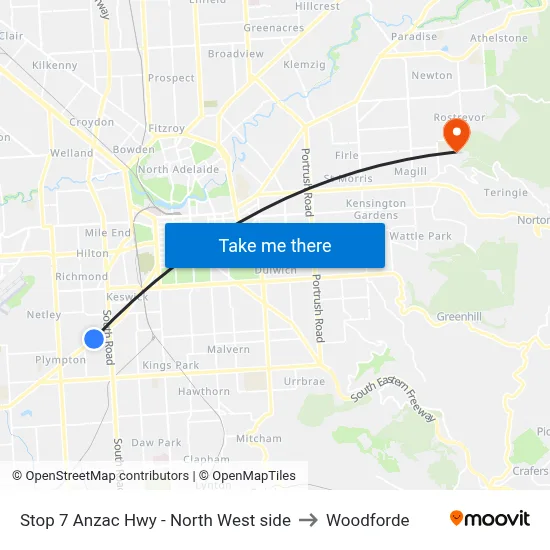 Stop 7 Anzac Hwy - North West side to Woodforde map