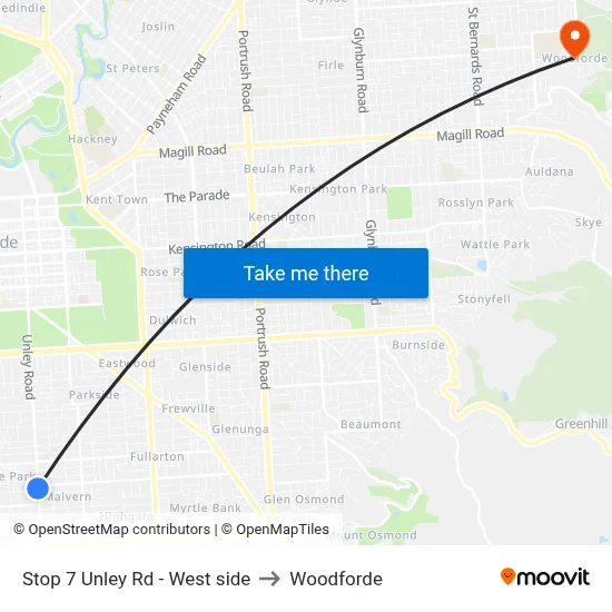 Stop 7 Unley Rd - West side to Woodforde map
