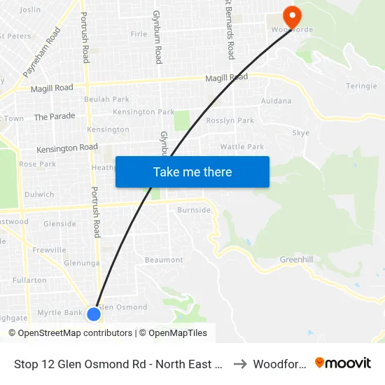 Stop 12 Glen Osmond Rd - North East side to Woodforde map
